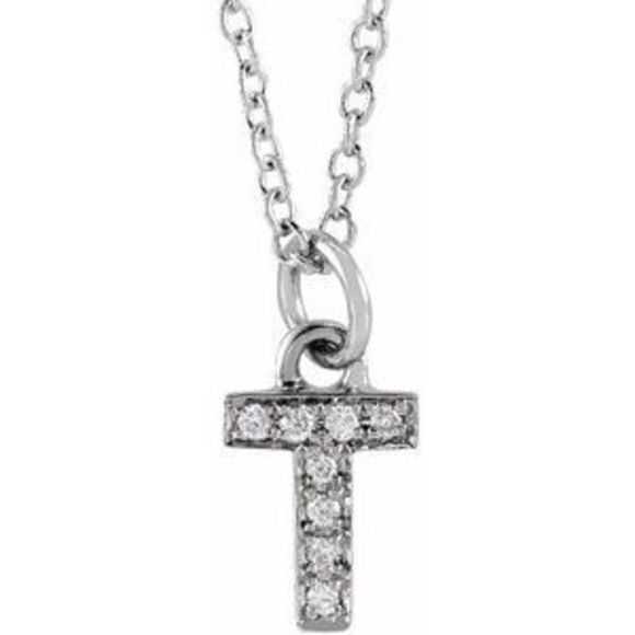 14K White Gold .03 CTW Natural Diamond Petite Initial T 16-18